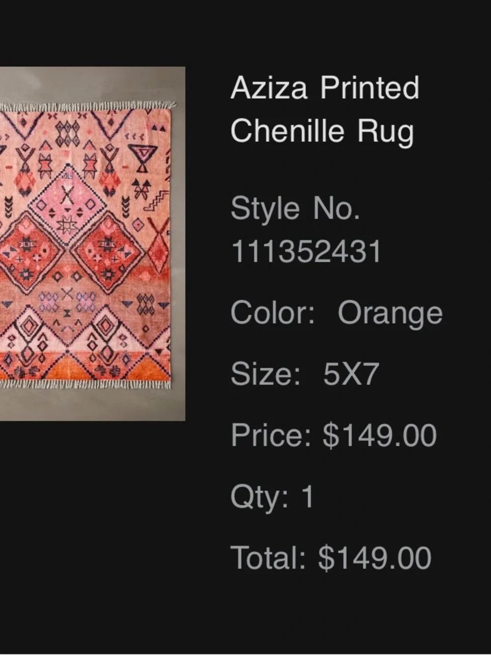 Urban Outfitters Aziza Printed Chenille Rug 5x7 Brand New